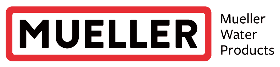 mueller water products vector logo. black writing in a red square.